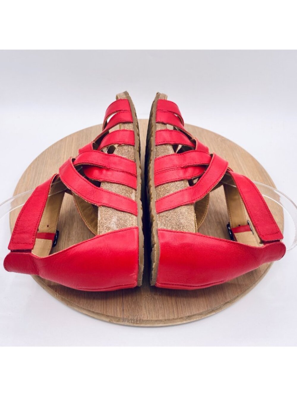 Haflinger Sandals Womens 7 38 Red Leather Ankle Strap Flats Peep Germany - Picture 9 of 13